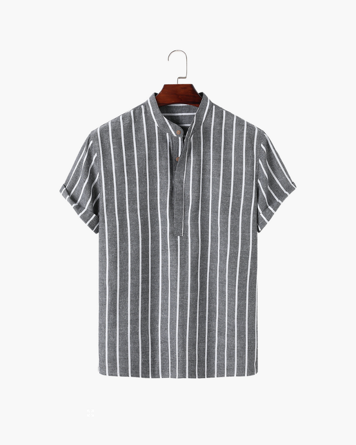 Herrars Randiga Mandarin Krage Sommar Polo
