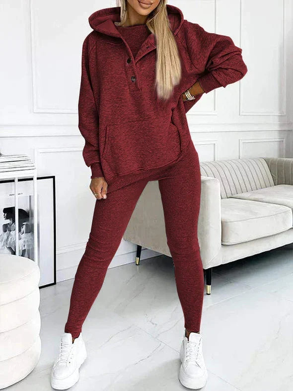 Kvinnors Hooded Sweatshirt och Leggings Set – Mysig Tvådelad Outfit för Avkopplande Dagar