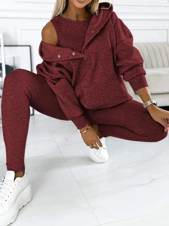 Kvinnors Hooded Sweatshirt och Leggings Set – Mysig Tvådelad Outfit för Avkopplande Dagar