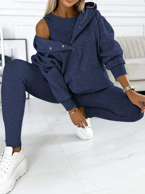 Kvinnors Hooded Sweatshirt och Leggings Set – Mysig Tvådelad Outfit för Avkopplande Dagar