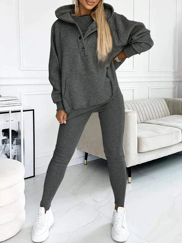 Kvinnors Hooded Sweatshirt och Leggings Set – Mysig Tvådelad Outfit för Avkopplande Dagar