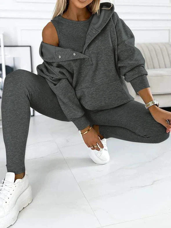 Kvinnors Hooded Sweatshirt och Leggings Set – Mysig Tvådelad Outfit för Avkopplande Dagar