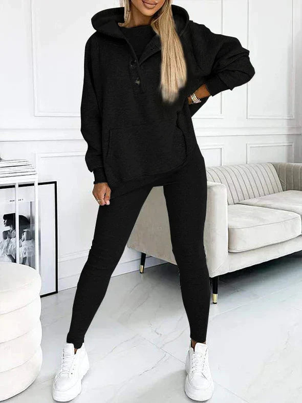 Kvinnors Hooded Sweatshirt och Leggings Set – Mysig Tvådelad Outfit för Avkopplande Dagar