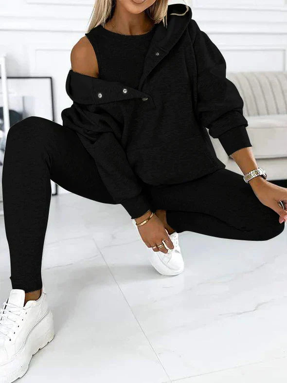 Kvinnors Hooded Sweatshirt och Leggings Set – Mysig Tvådelad Outfit för Avkopplande Dagar