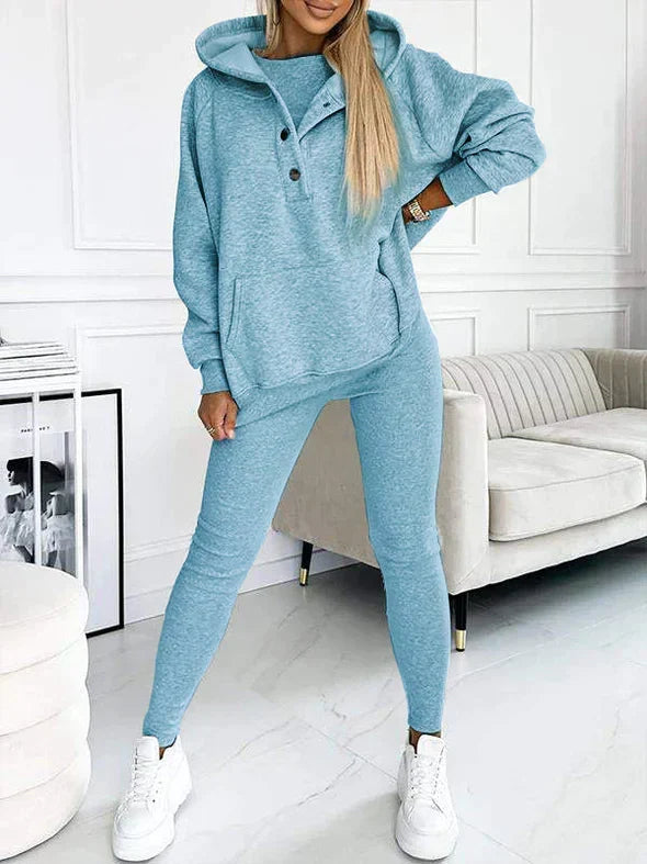 Kvinnors Hooded Sweatshirt och Leggings Set – Mysig Tvådelad Outfit för Avkopplande Dagar