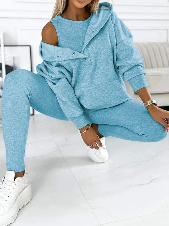 Kvinnors Hooded Sweatshirt och Leggings Set – Mysig Tvådelad Outfit för Avkopplande Dagar