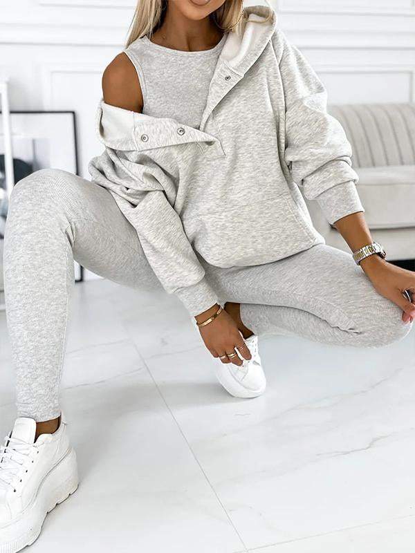 Kvinnors Hooded Sweatshirt och Leggings Set – Mysig Tvådelad Outfit för Avkopplande Dagar