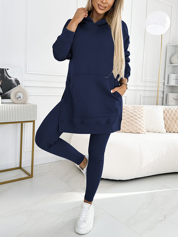 Kvinnors Longline Hoodie och Leggings Set – Avslappnad Tvådelad Outfit för Vardagskomfort