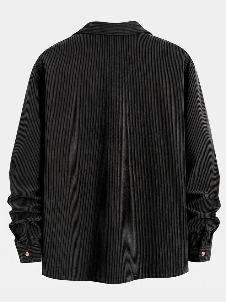 Mäns Cuban Collar Corduroy Set – Långärmad Skjorta och Raka Byxor för Avslappnad Stil i Kyligt Väder