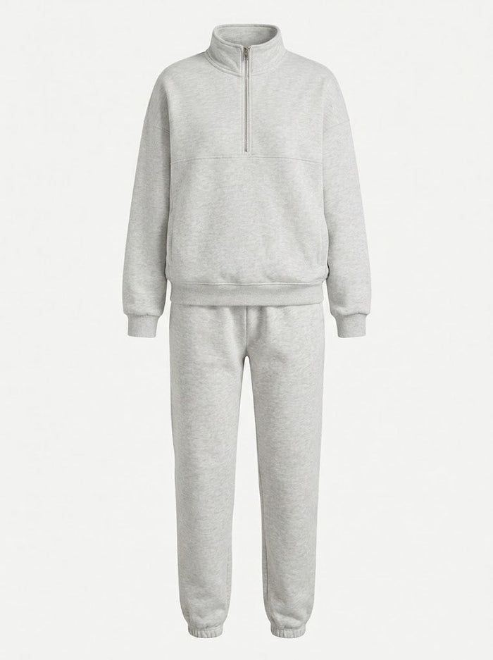 Kvinnors Halvdraget Sweatshirt Set – Avslappnad Jogger Outfit för Resor och Vardagsbruk