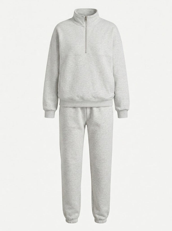 Kvinnors Halvdraget Sweatshirt Set – Avslappnad Jogger Outfit för Resor och Vardagsbruk