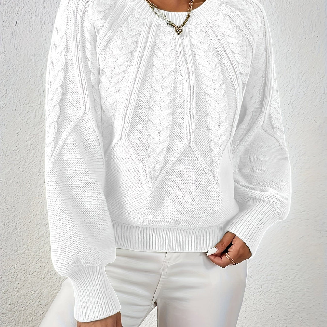 Kvinnors Voluminösa Ärmsweater med Kabelstickad Textur
