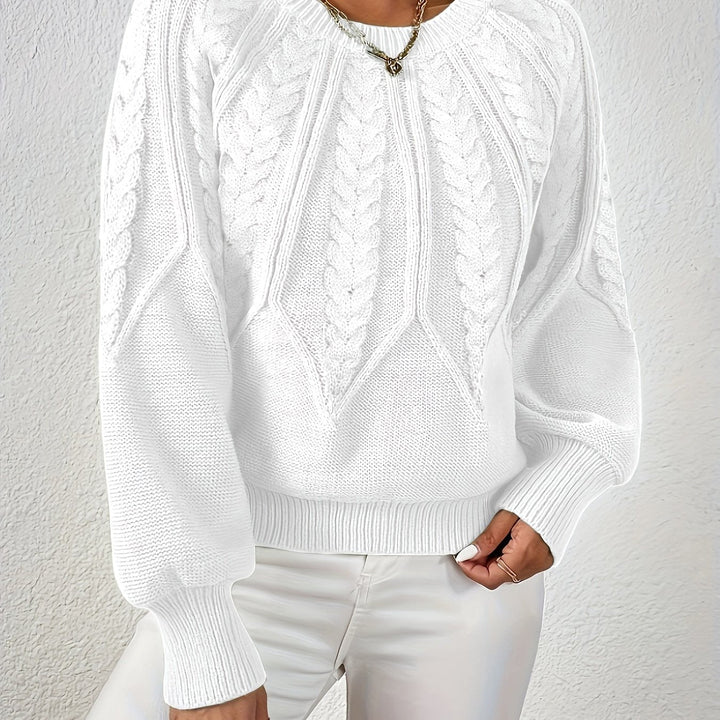Kvinnors Voluminösa Ärmsweater med Kabelstickad Textur