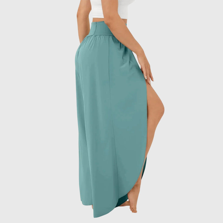 Kvinnors Högmidjade Vida Byxor med Slits – Flödande Boho Sommarstil för Semester och Strandkläder