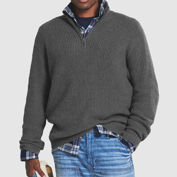 Herrarnas Ribbade Kvart Zip Cashmere Tröja Regular Fit