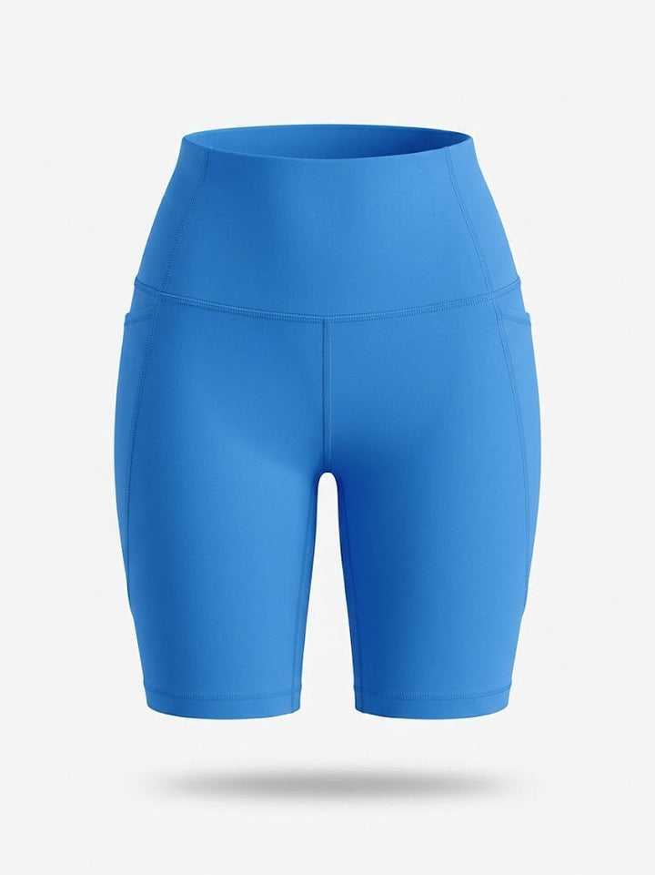Kvinnors Högmidjade Cykelshorts – Stretch Pocket Activewear för Träning och Löpning