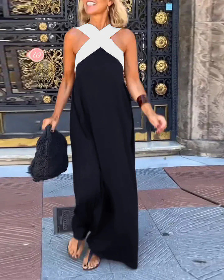 Kvinnors Crossover Halter Maxi Klänning Med Flödande Silhuett