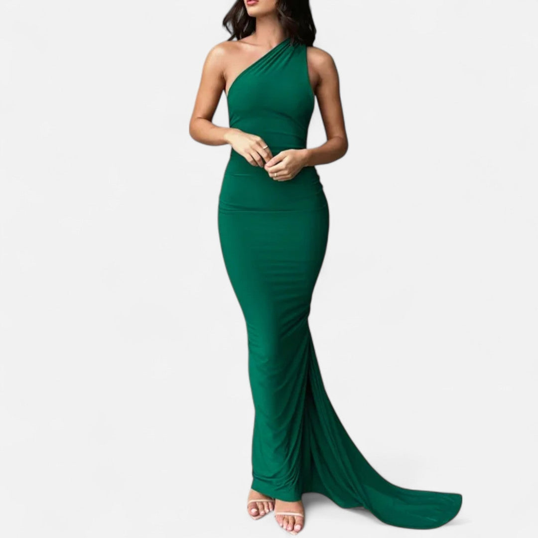 Kvinnors Enaxlad Halterneck Maxi Klänning – Fitted Gown för Kvällsevenemang