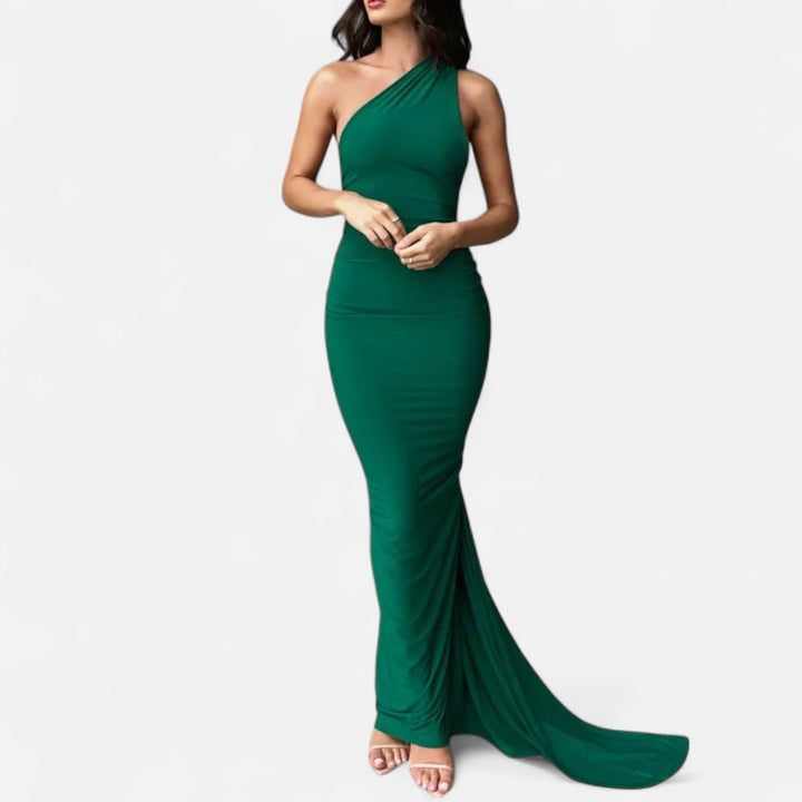 Kvinnors Enaxlad Halterneck Maxi Klänning – Fitted Gown för Kvällsevenemang
