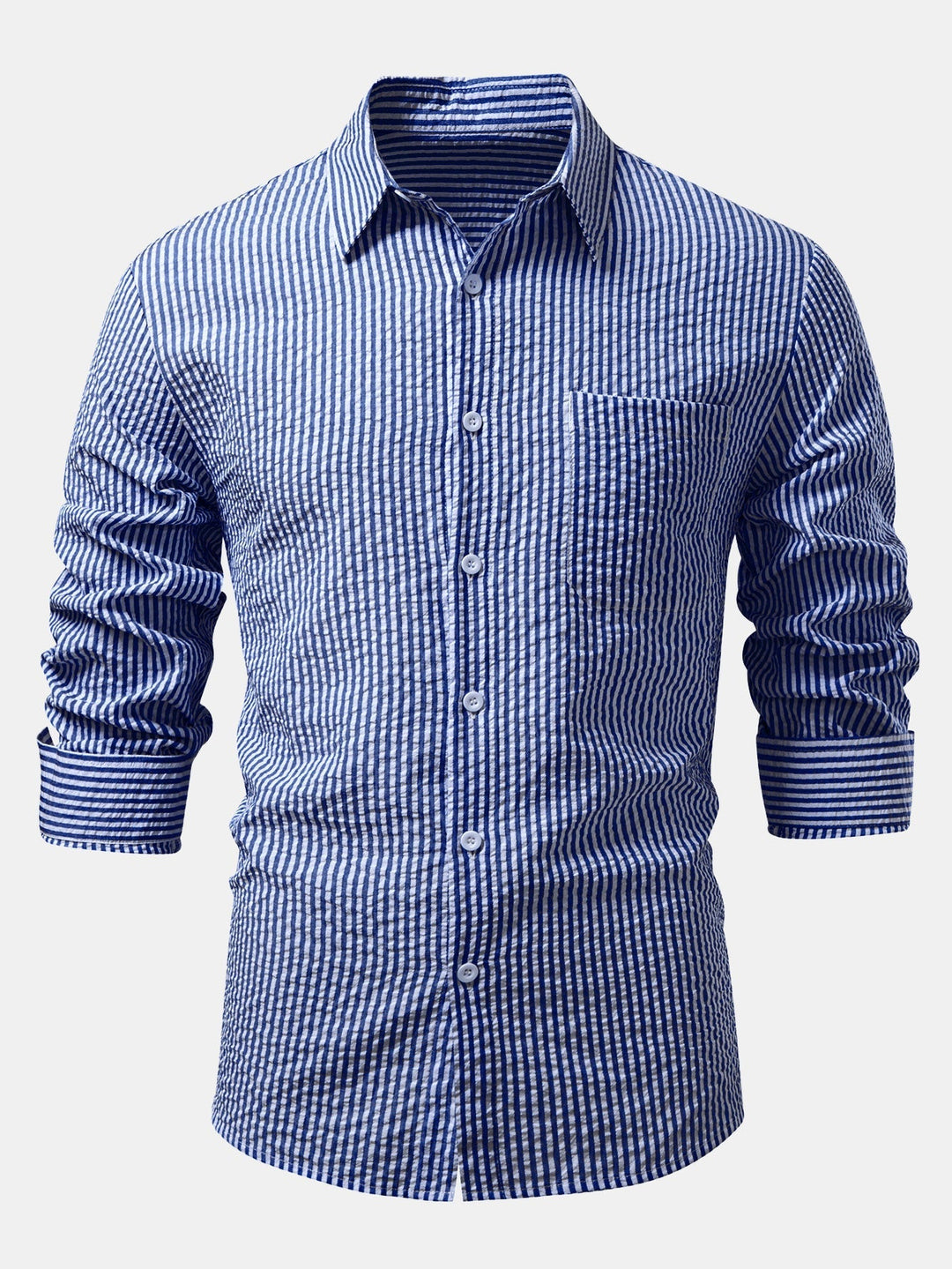 Herr Seersucker Skjorta med Knapp – Regular Fit Smart Casual Lager för Arbetsdagar och Helger