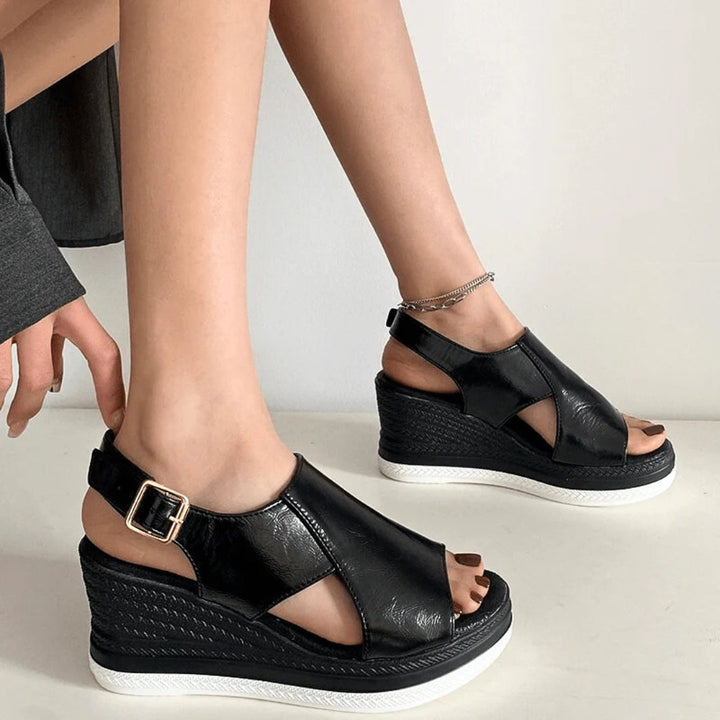 Kvinnors Metalliska Plattform Wedge Sandaler – Slingback Skor för Sommarbruk