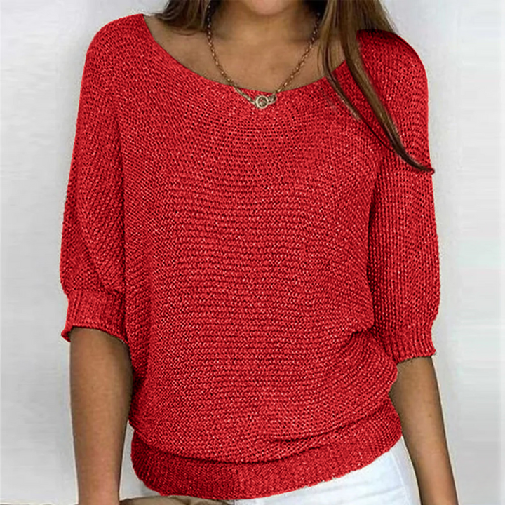Kvinnors Texturerad Stickad Batwing Ärmsavslappnad Top