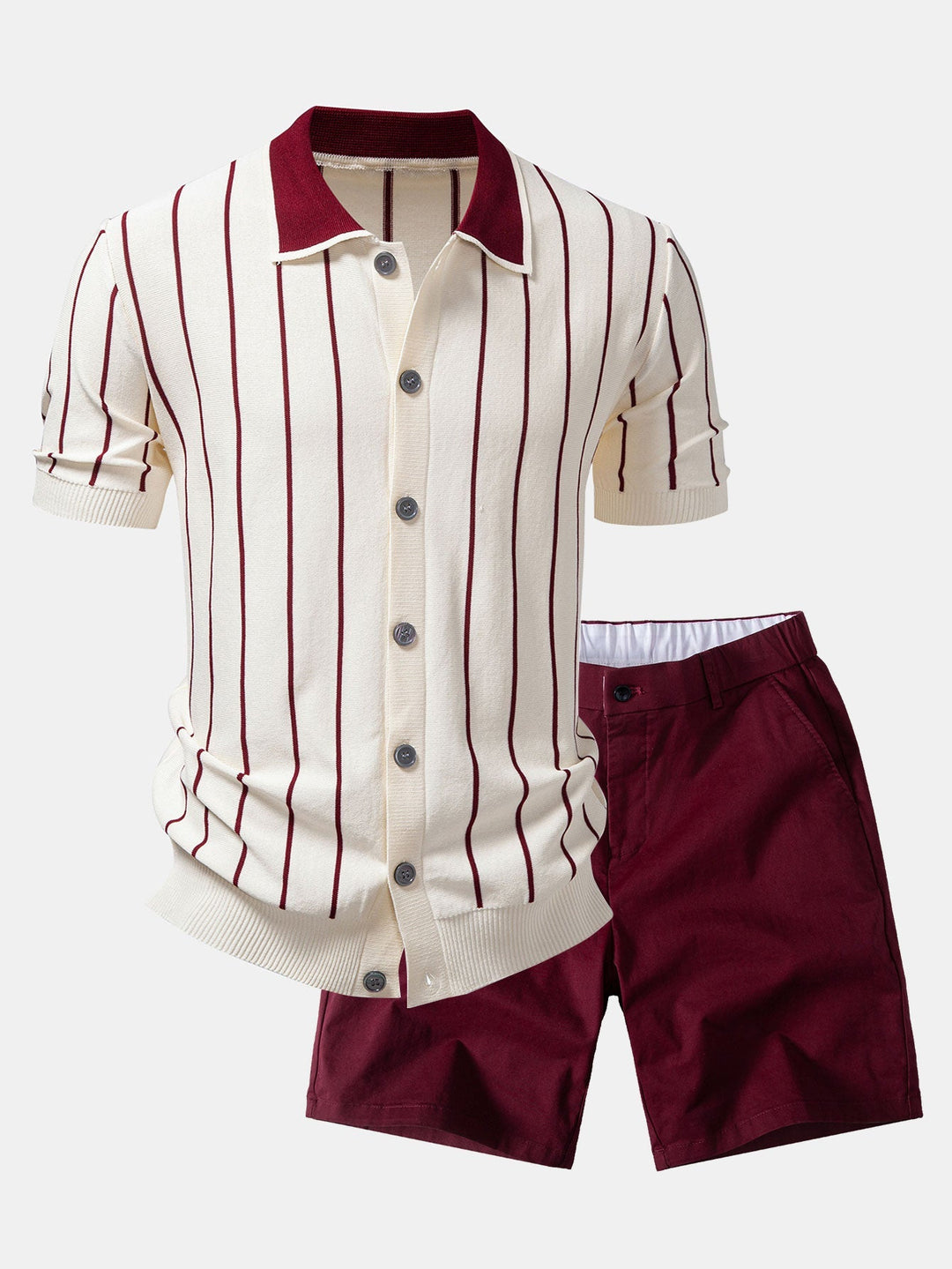 Herrers Viskosstickad Skjorta med Stretch Chino Shorts – Sommar Smart Casual Set