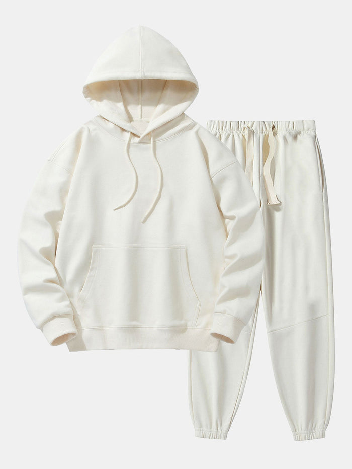 Herrars tungvikts drop-shoulder träningsdräkt – Avslappnad bomullsblandning hoodie och joggers för vardagsbruk