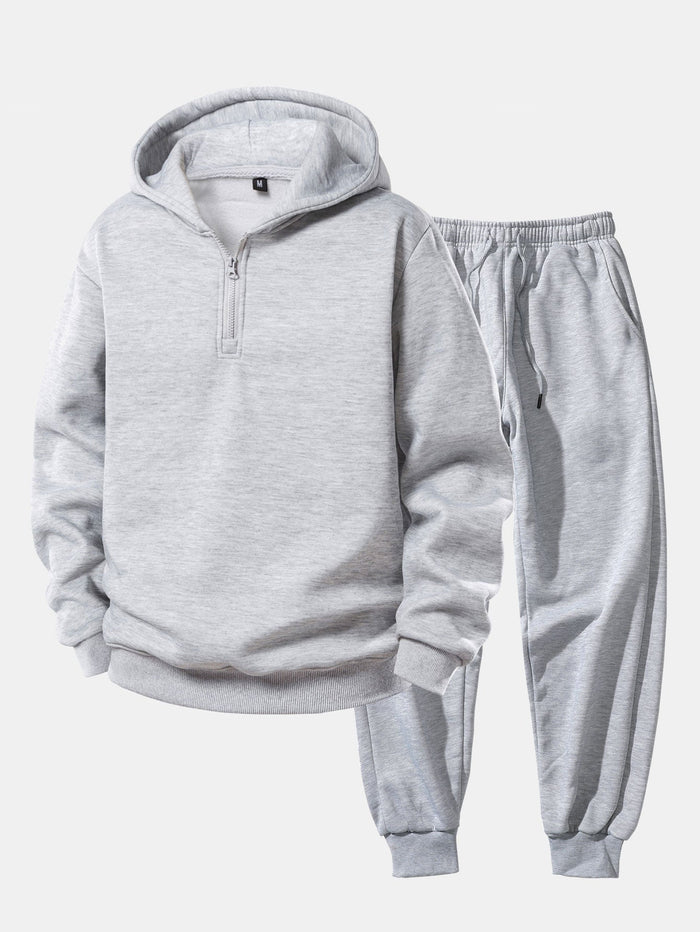 Herrarnas Quarter-Zip Hoodie Träningsoverall – Avslappnad Jogger Set för Resor och Casual Streetwear
