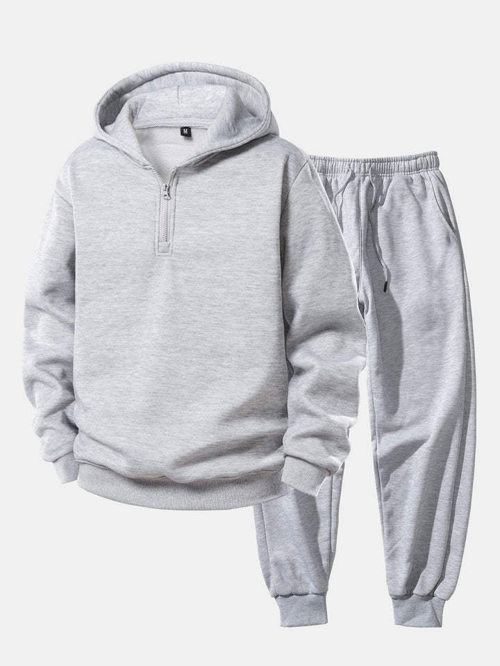 Herrarnas Quarter-Zip Hoodie Träningsoverall – Avslappnad Jogger Set för Resor och Casual Streetwear