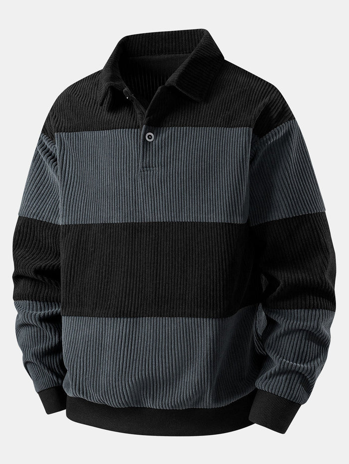Herrarnas Corduroy Polo Sweatshirt – Avslappnad Retro Lager för Höst och Vinter