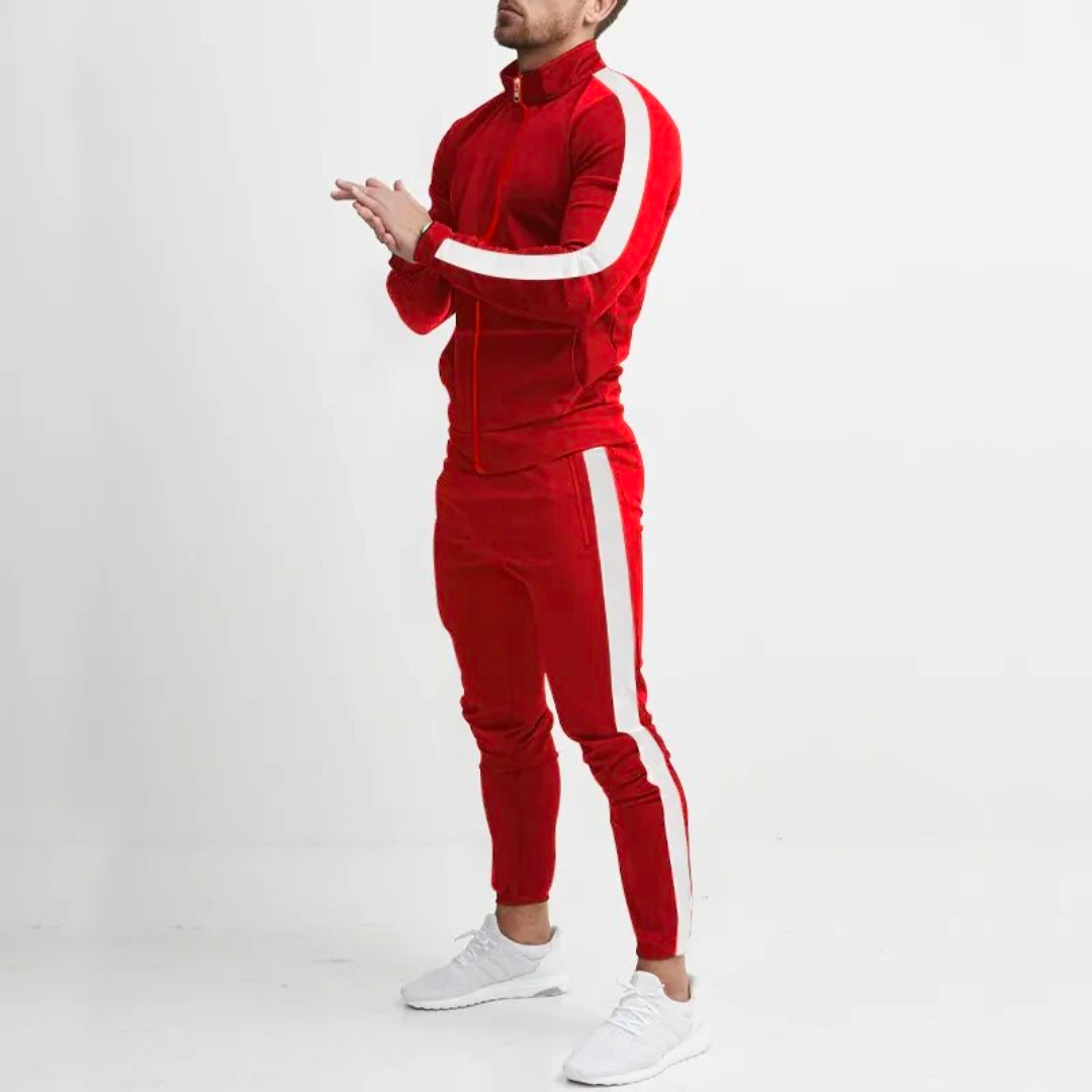 Herrslim-fit träningsdräkt – Slät zip-up sportkläder för aktiva och avslappnade dagar