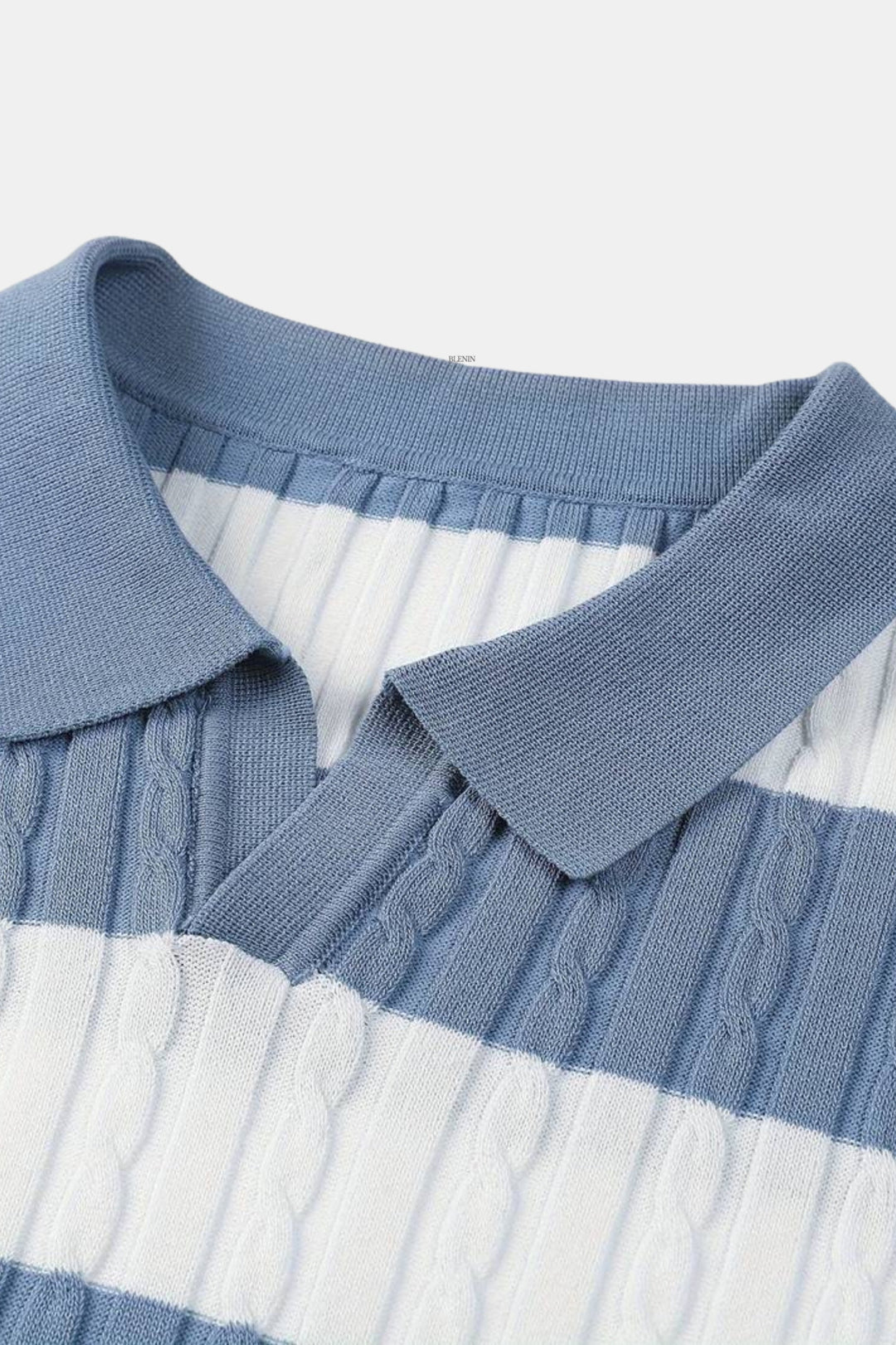 Herrstickad randig polo texturerad smart casual sommar skjorta