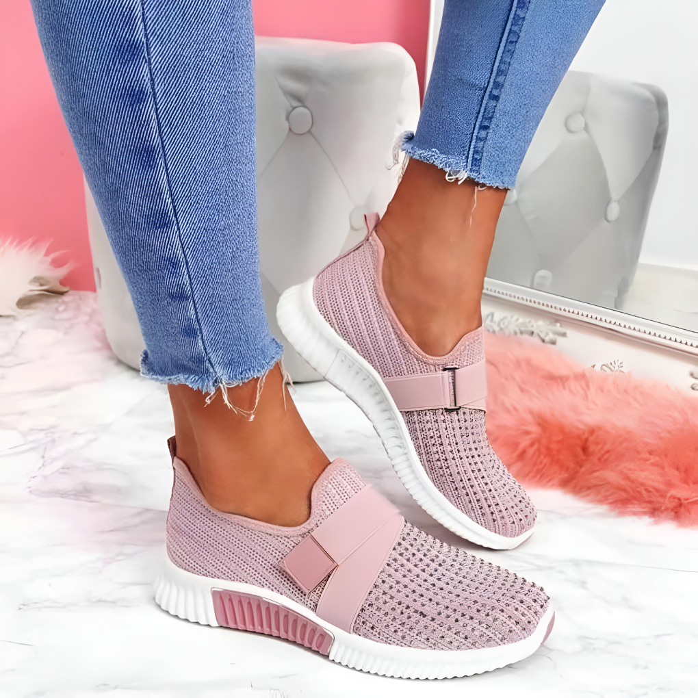 Kvinnors Stickade Slip-On Träningsskor med Elastiskt Band Lätta Bekväma Skor