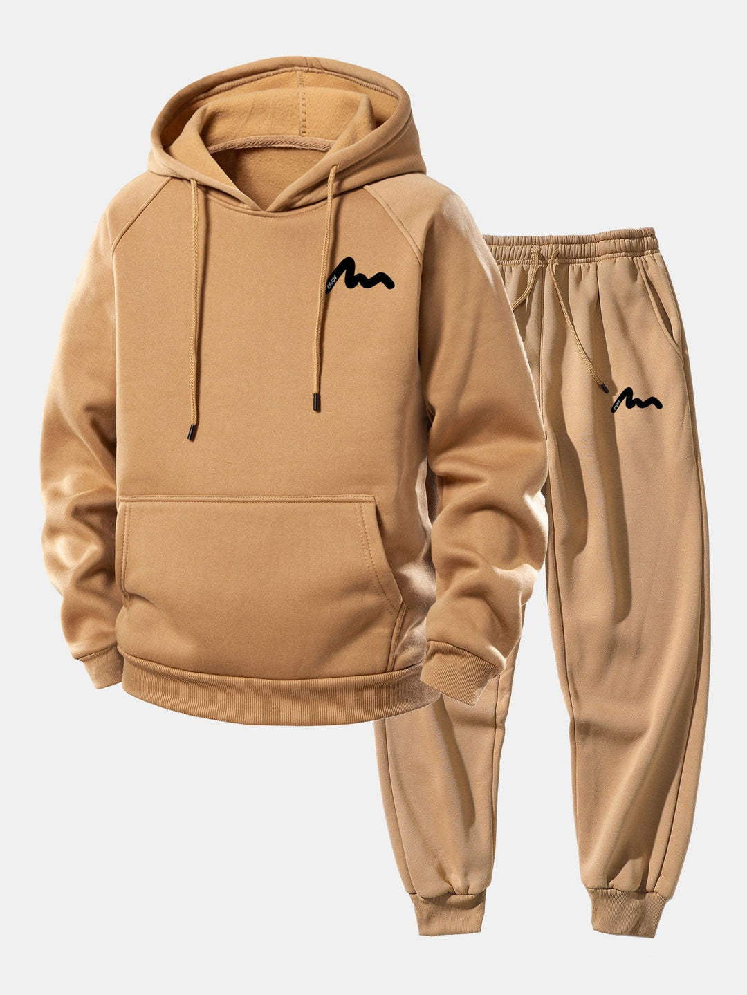 Herrarnas tryckta hoodie-träningsoverall – Avslappnad polyester-jogger-set för streetwear och vardagsbruk