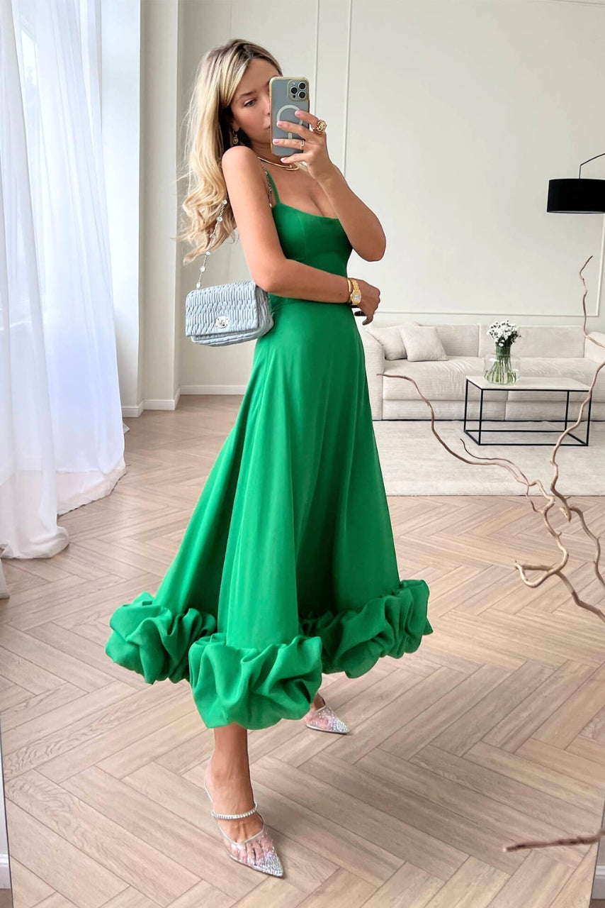 Kvinnors Volangkant Maxi Klänning – Elegant Spaghetti Rem Bröllop Gäst Stil