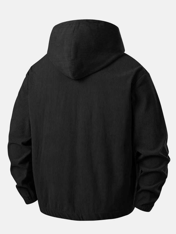 Herrens kordfløyels kvart-zip hoodie – Avslappet teksturert genser for høstlagdeling