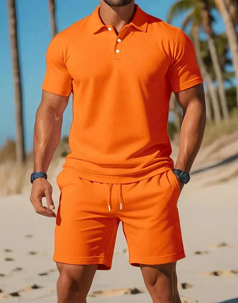 Herrstickad polo och shorts casual set