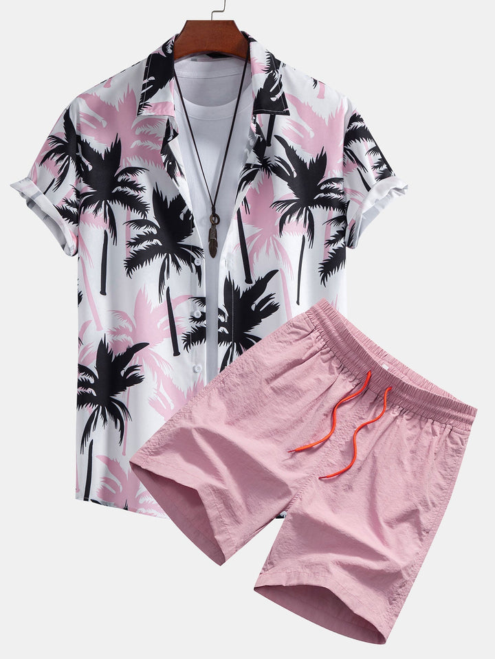 Herrars Tropical Print Skjorta och Badshorts Kust Sommar Set
