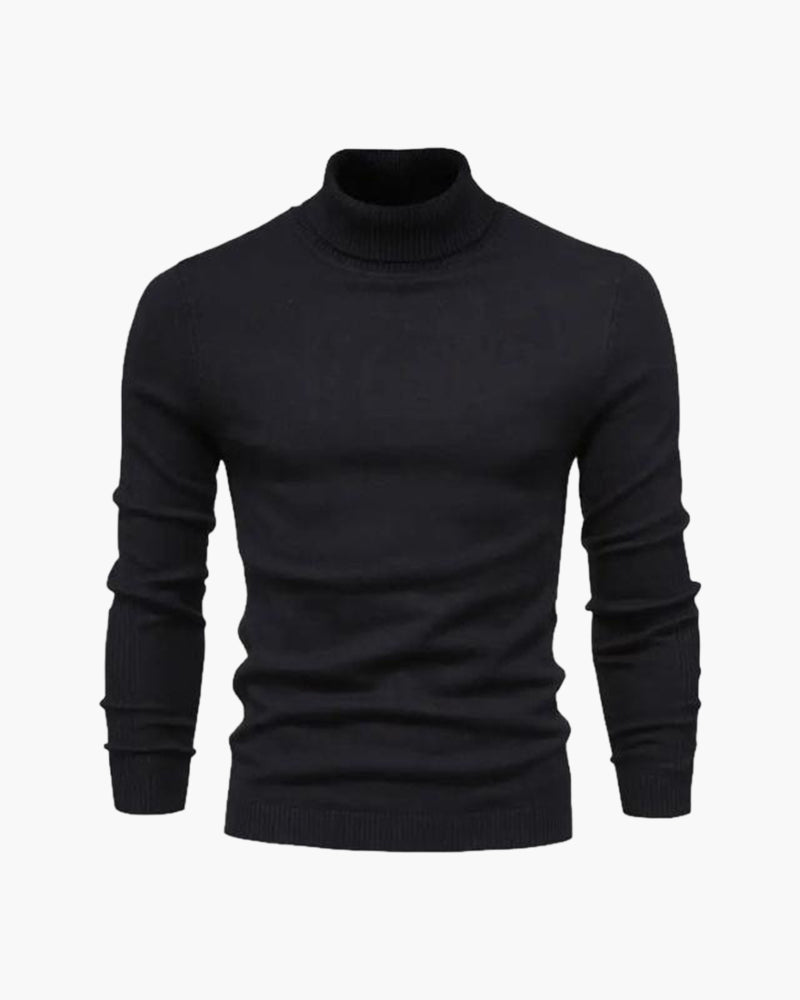 Mäns Finstickad Turtleneck Tröja Klassisk Passform