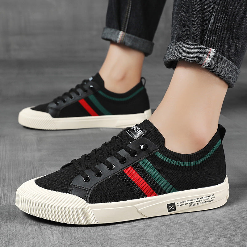 Herrarnas randiga stickade sneakers lätta avslappnade vardagsskor