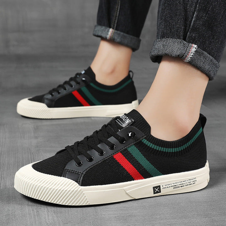Herrarnas randiga stickade sneakers lätta avslappnade vardagsskor