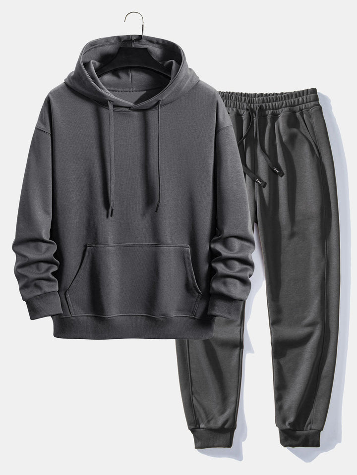 Herrars Basic Träningsset – Pullover Hoodie och Cuffed Joggers för Daglig Komfort