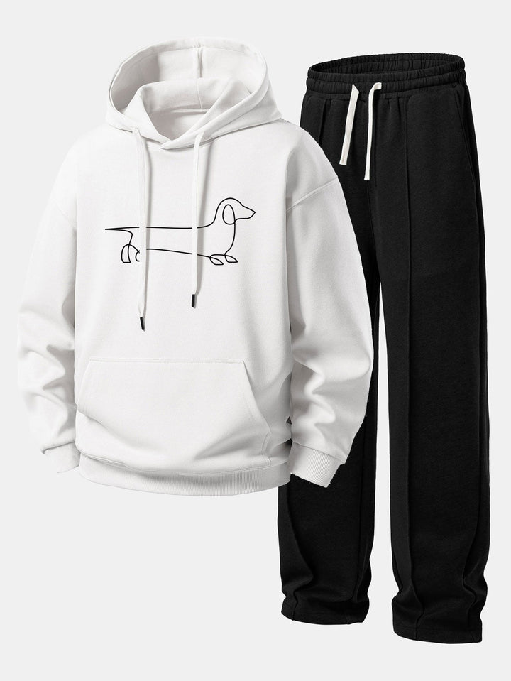 Herrens Avslappnade Hoodie Träningsdräkt – Rakbenade Pintuck Sweatpants för Avslappnad Gatustil