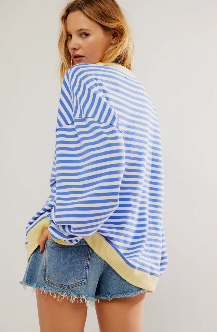 Kvinnors Oversized Randig Sweatshirt Avslappnad Ballongärm Pullover