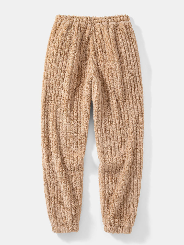 Herrarnas Vinter Teddy Co-Ord Träningsdräkt – Ribbad Pullover Hoodie med Matchande Joggers