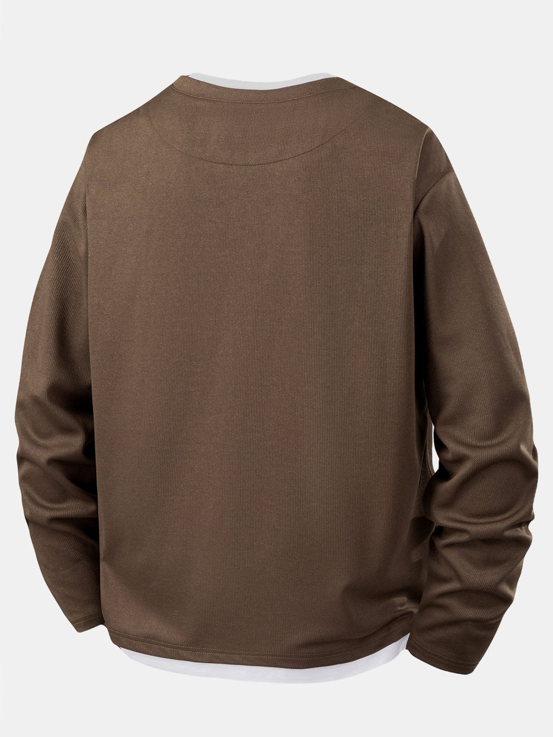 Mans Layered Notch Neck Långärmad T-Shirt – Avslappnad Texturerad Casual Top