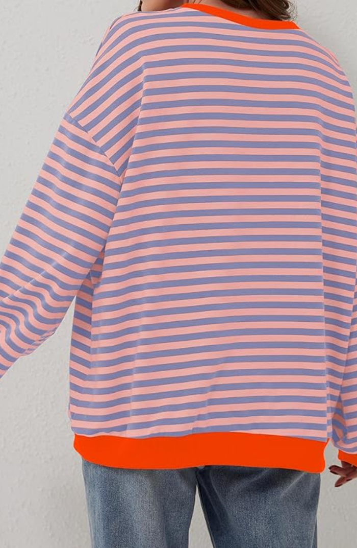 Kvinnors Oversized Randig Sweatshirt Avslappnad Ballongärm Pullover