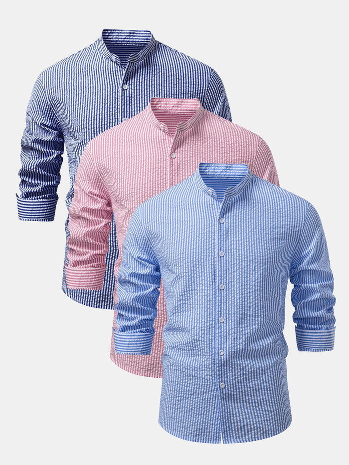 Herrars ståkrage seersucker skjortmultipack – Tre regular-fit vardagslager