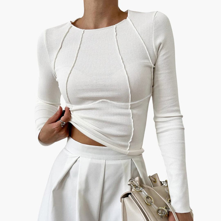 Kvinnors Ribbade Cropped Top Med Konturerad Söm Detalj